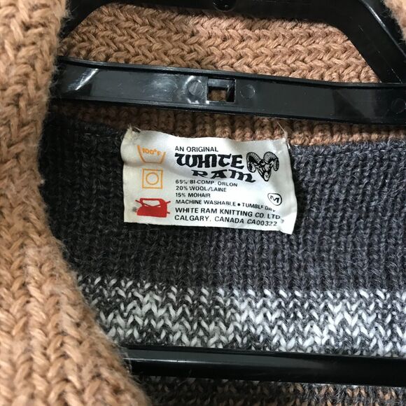 White Ram Vintage 70s Men's Cardigan Sweater M The Dude Geometric Wool Blend - Picture 7 of 11